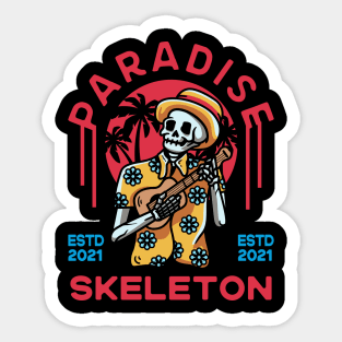 Paradise Skull With Guitar In the Beach Sticker